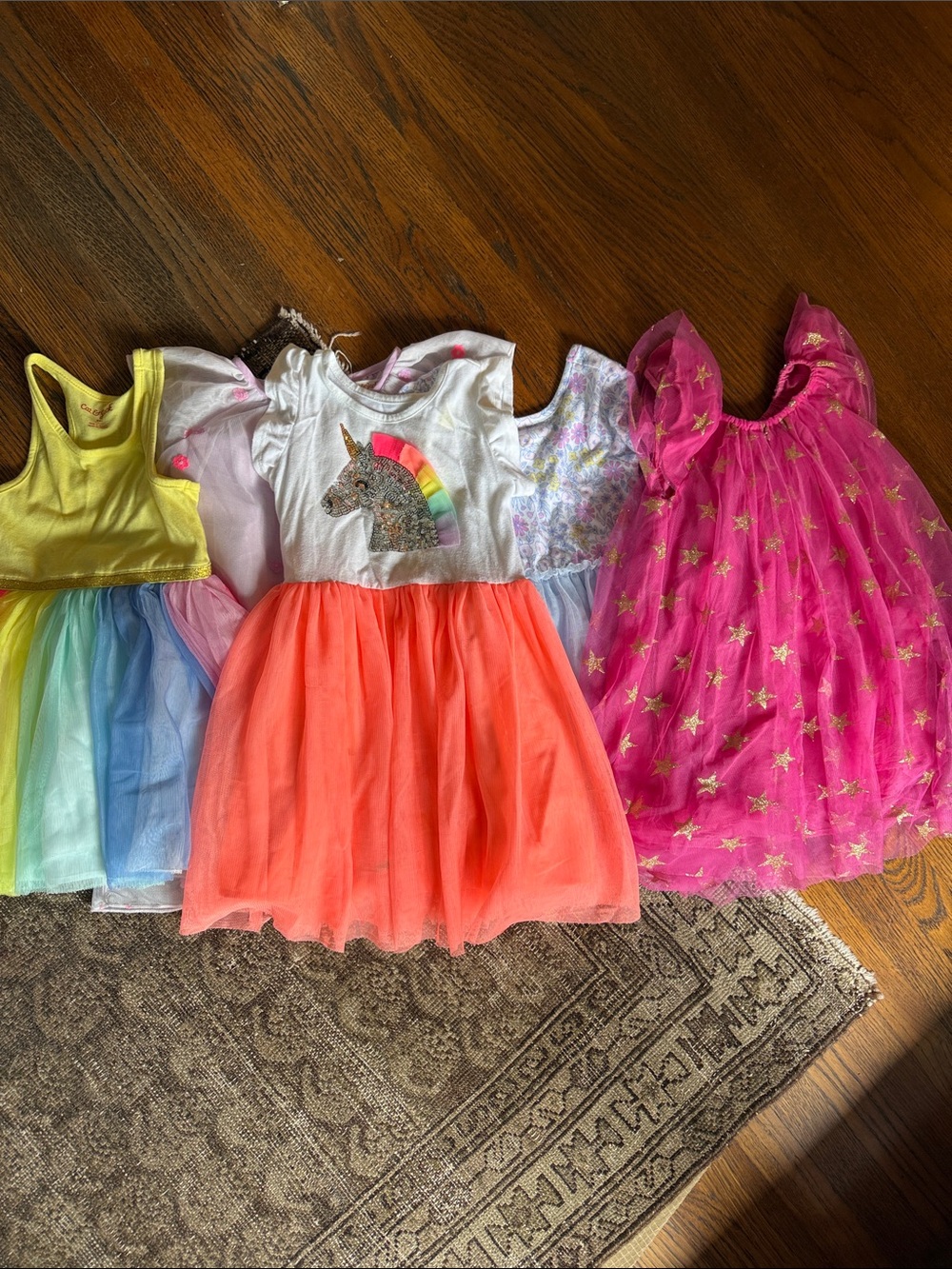 Lot of 5 Girls Rainbow Unicorn Tulle Dress + Assorted Tulle Dresses Lot 3-5y